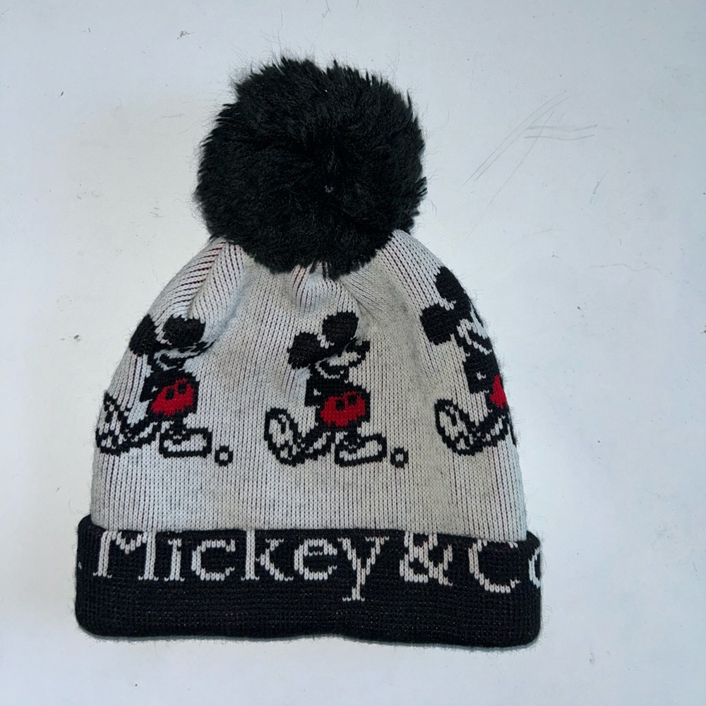 Vintage Mickey Mouse Kids Pom-Pom Beanie - Black and White - Picture 3 of 3